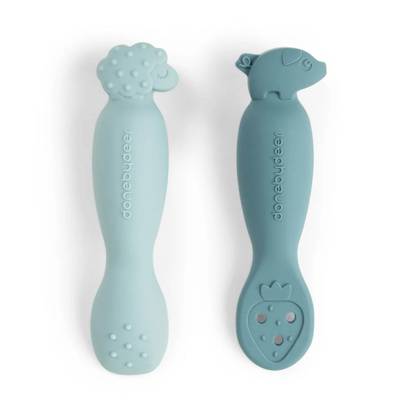 Set 2 Cucchiai da Apprendimento in Silicone - Tiny Farm - Blu