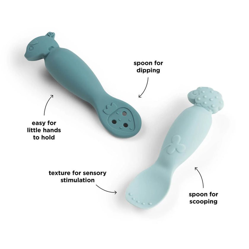 Set 2 Cucchiai da Apprendimento in Silicone - Tiny Farm - Blu