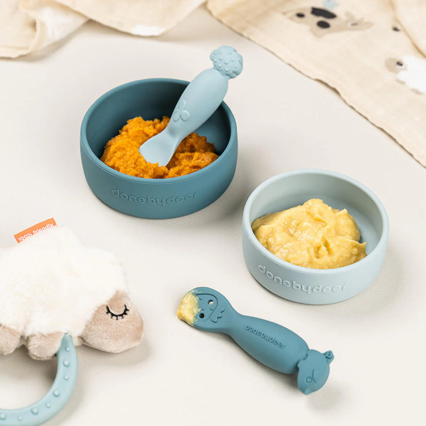 Set 2 Cucchiai da Apprendimento in Silicone - Tiny Farm - Blu