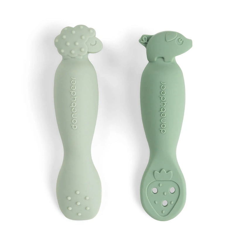 Set 2 Cucchiai da Apprendimento in Silicone - Tiny Farm - Verde
