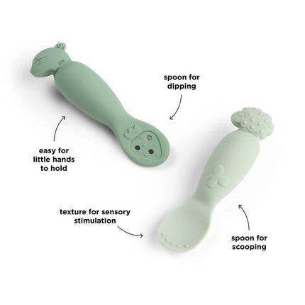 Set 2 Cucchiai da Apprendimento in Silicone - Tiny Farm - Verde