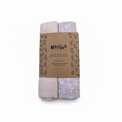 Set di Mussole in Cotone Biologico Rosa/Lilla 65 cm